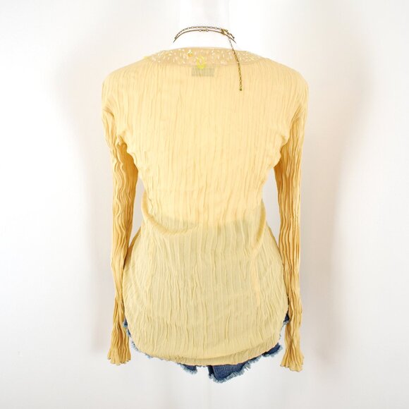 VTG 00s Y2K Kaelyn-Max Cream Yellow Sheer Plisse Pleats Long Sleeve Cardigan - Picture 3 of 8